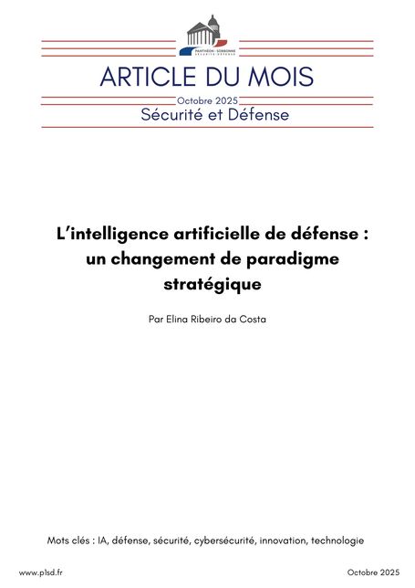 L’intelligence artificielle de défense :
un changement de paradigme
stratégique